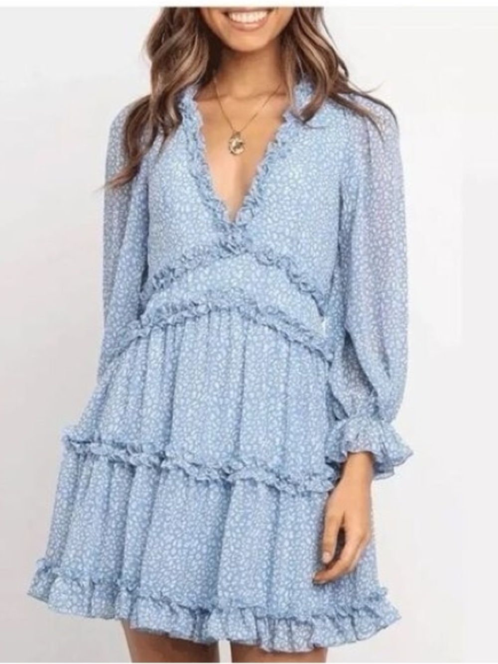 B Darlin Sky Blue Floral Ruffle Mini Dress